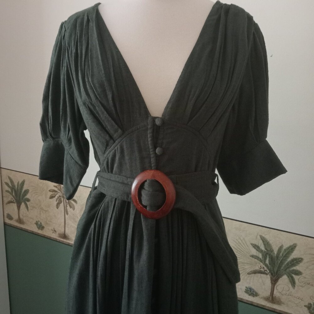 Dark Green Free People Dress Maxi Ankle Length 70s Vintage Inspired Unique
